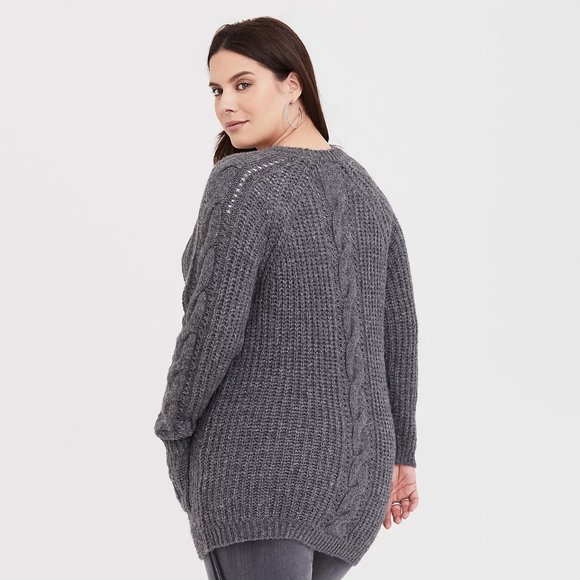 Torrid Grey Cable Knit Button Front Sweater, Size 3x GUC - Picture 2 of 6